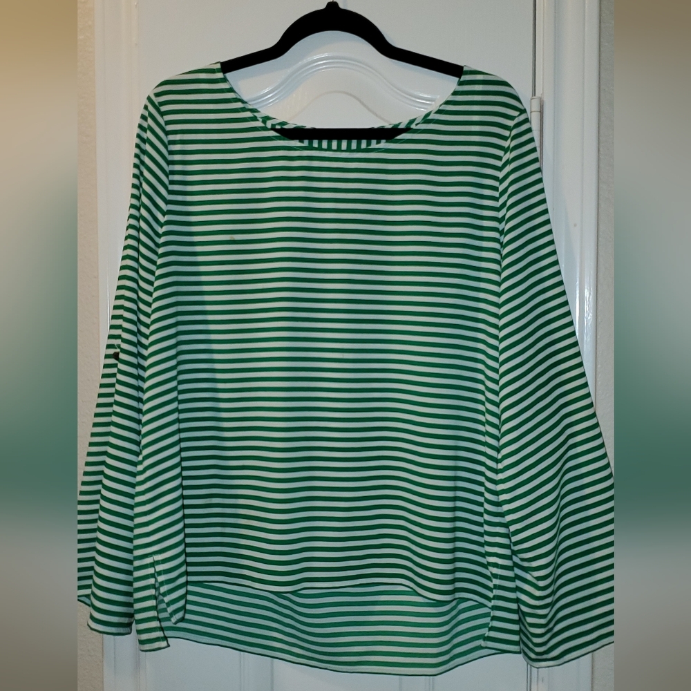 XL Calvin Klein Women White and Green Stripe Blouse